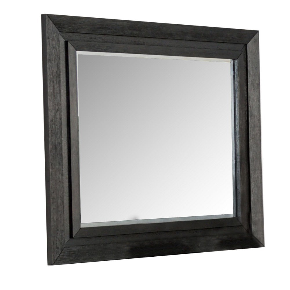 Ashen Dresser Mirror | Black Solid Wood | Rectangular Silhouette | 40x46 BM340898