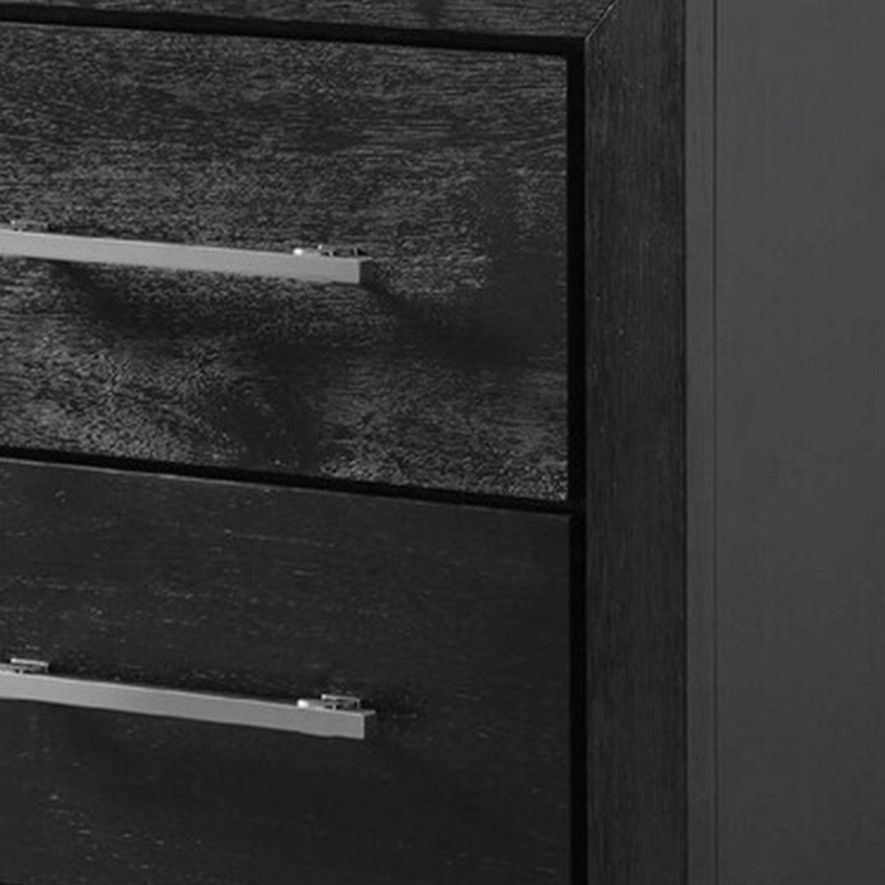 Ashen Nightstand w USB | 2 Drawers | Black Solid Wood | Chrome Metal | 26’’ BM340899