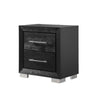 Ashen Nightstand w USB | 2 Drawers | Black Solid Wood | Chrome Metal | 26’’ BM340899