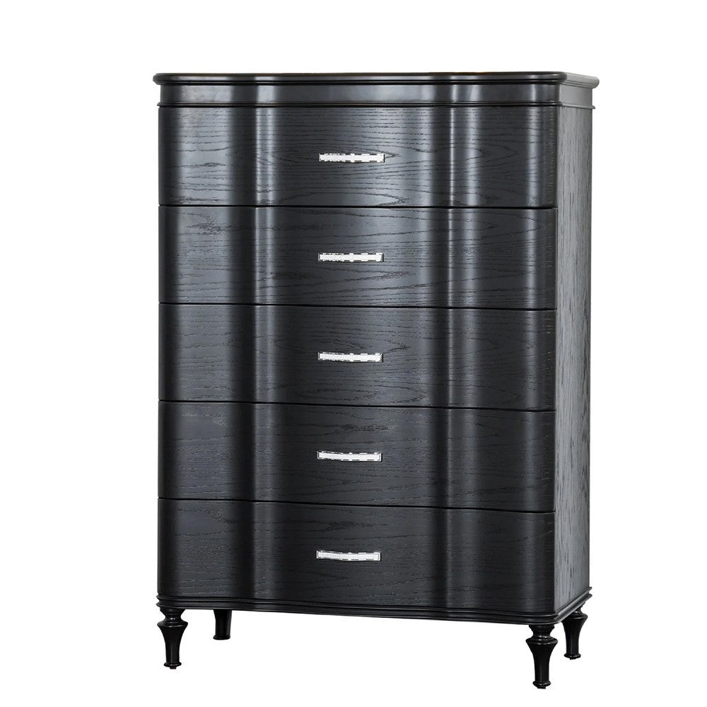 Eleena Tall Dresser Chest | 5 Drawers | Black Solid Wood | Crystal Accents BM340900
