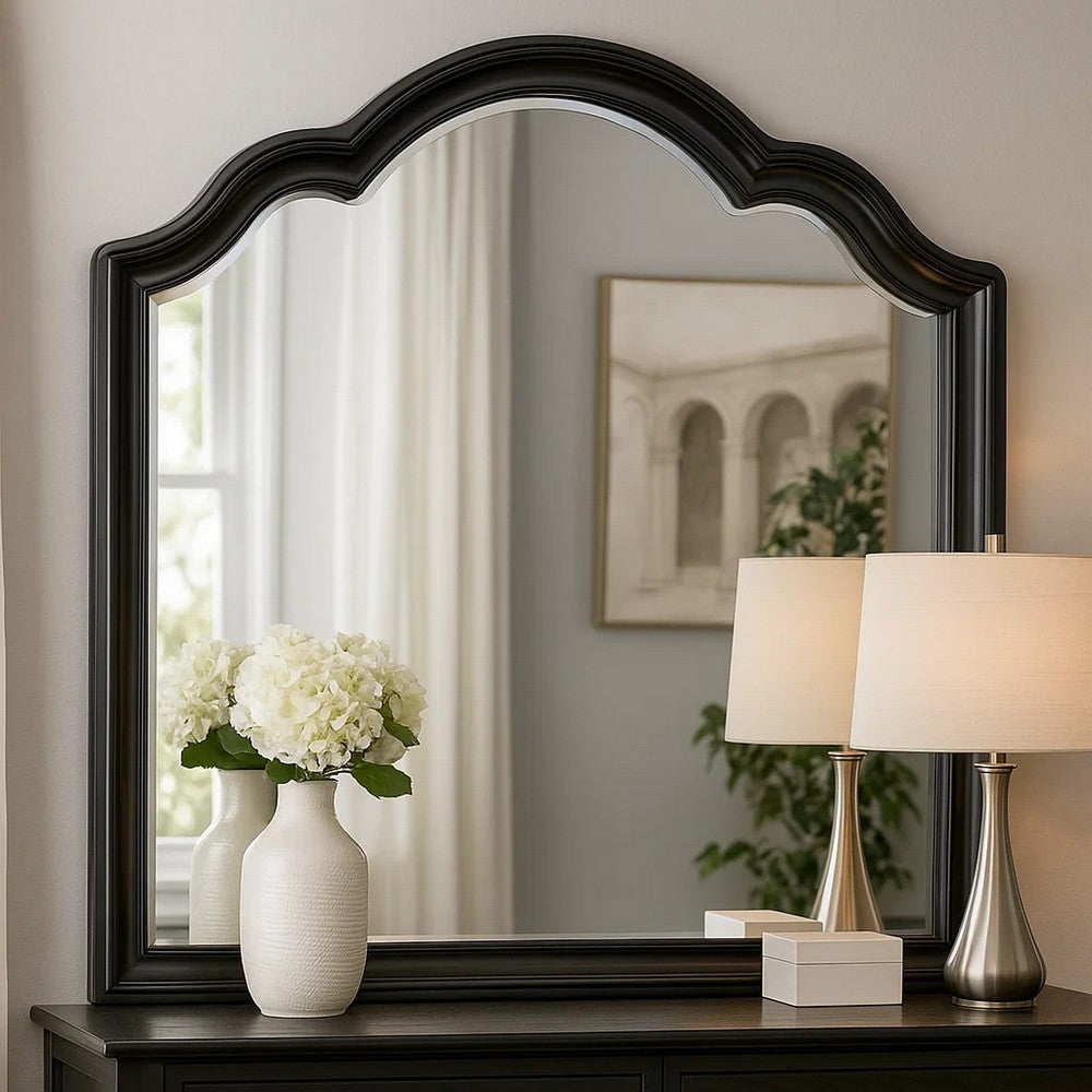 Eleena Dresser Mirror | Beveled Glass | Black Solid Wood Frame | 41x42 BM340901