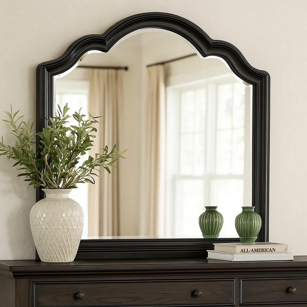 Eleena Dresser Mirror | Beveled Glass | Black Solid Wood Frame | 41x42