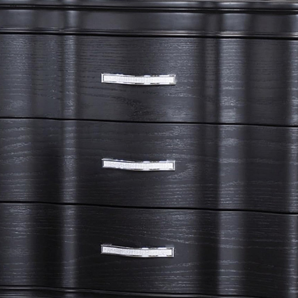 Eleena Nightstand | 3 Drawers | Black Solid Wood | Metal Handles | 28’’ BM340902