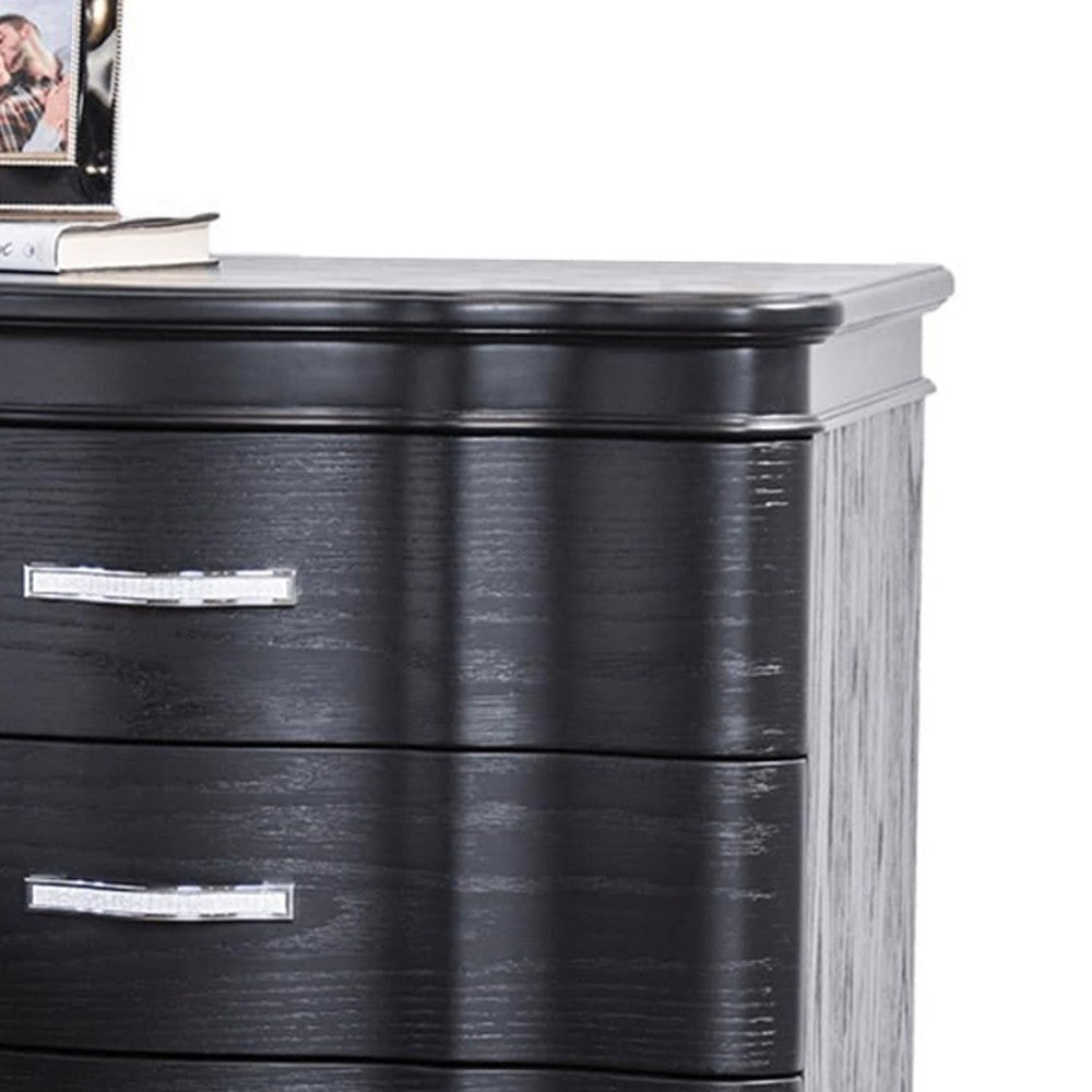 Eleena Nightstand | 3 Drawers | Black Solid Wood | Metal Handles | 28’’ BM340902