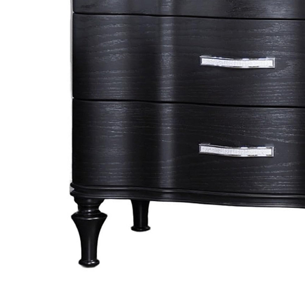 Eleena Nightstand | 3 Drawers | Black Solid Wood | Metal Handles | 28’’ BM340902