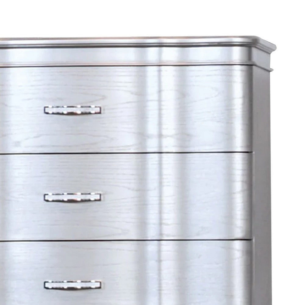 Eleena Tall Dresser Chest | 5 Drawers | Silver Solid Wood | Chrome Metal BM340903