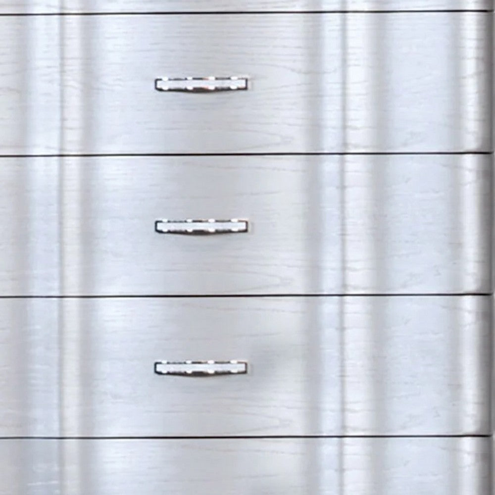 Eleena Tall Dresser Chest | 5 Drawers | Silver Solid Wood | Chrome Metal BM340903