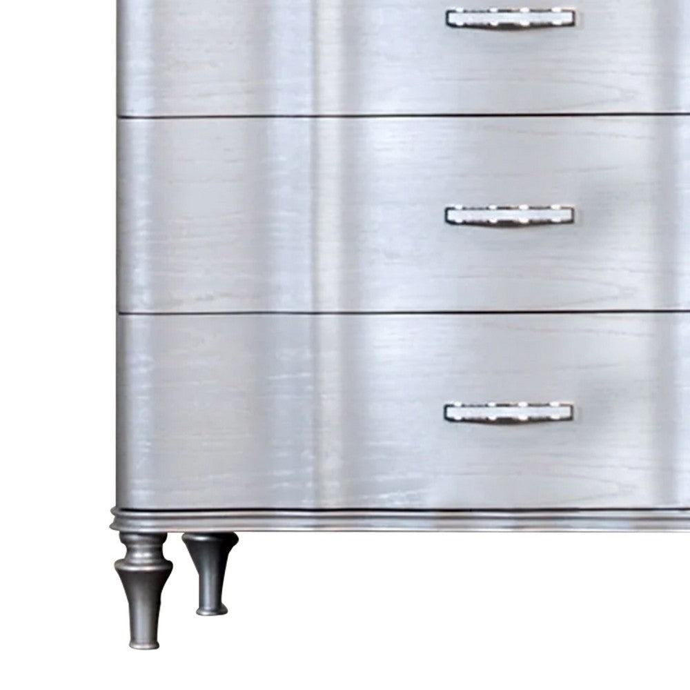 Eleena Tall Dresser Chest | 5 Drawers | Silver Solid Wood | Chrome Metal BM340903
