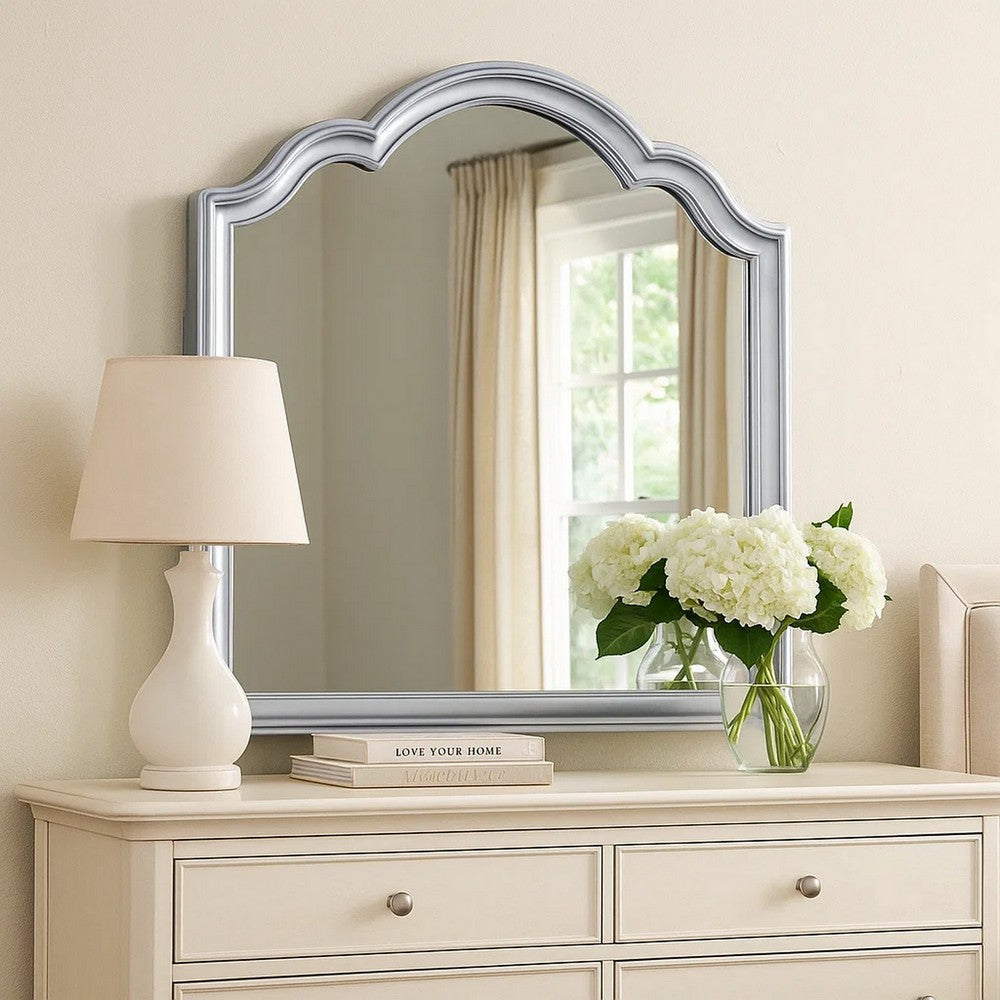 Eleena Dresser Mirror | Beveled Glass | Silver Solid Wood Frame | 41x42 BM340904