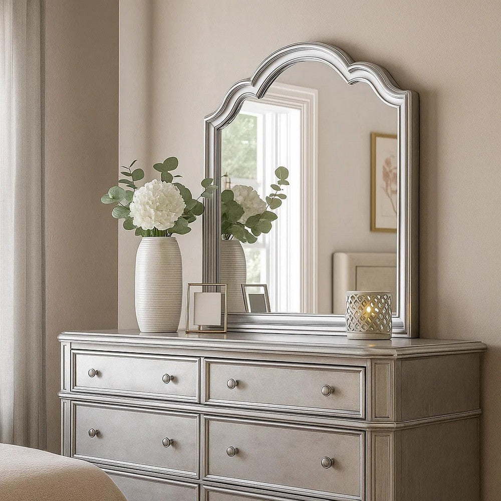 Eleena Dresser Mirror | Beveled Glass | Silver Solid Wood Frame | 41x42