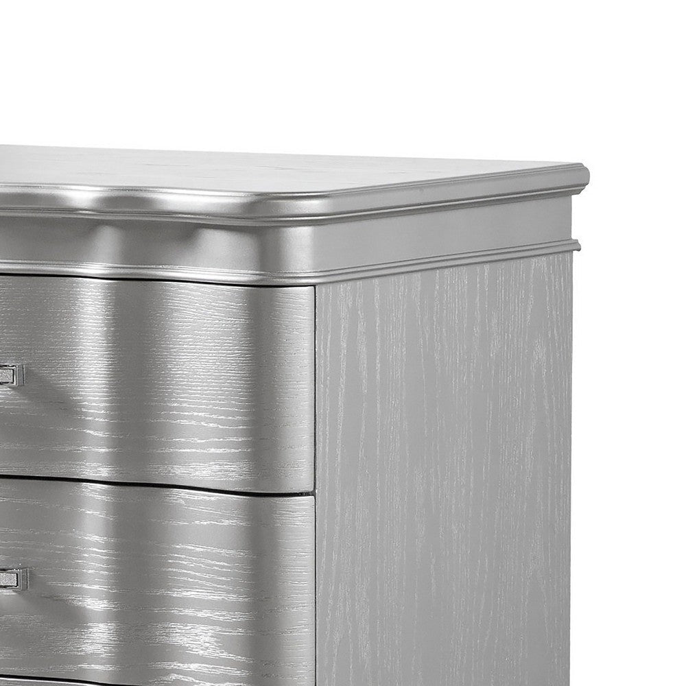 Eleena Nightstand | 3 Drawers | Silver Solid Wood | Metal Handles 28’’ BM340905