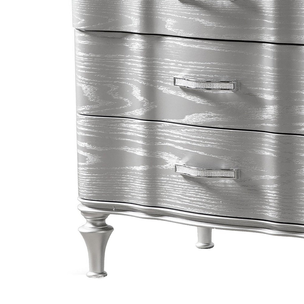Eleena Nightstand | 3 Drawers | Silver Solid Wood | Metal Handles 28’’ BM340905