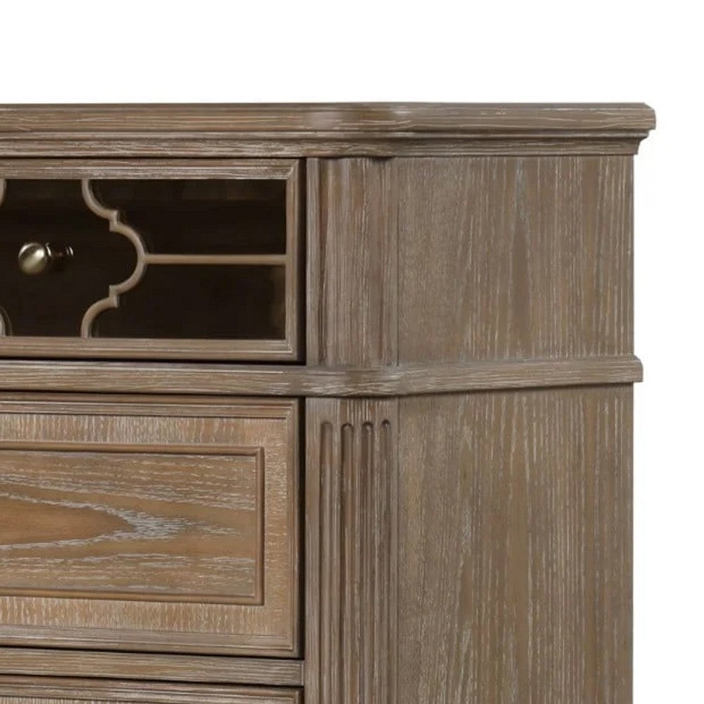 Lyla Tall Dresser Chest | 5 Drawers | Rustic Oak Brown Solid Wood Frame BM340906