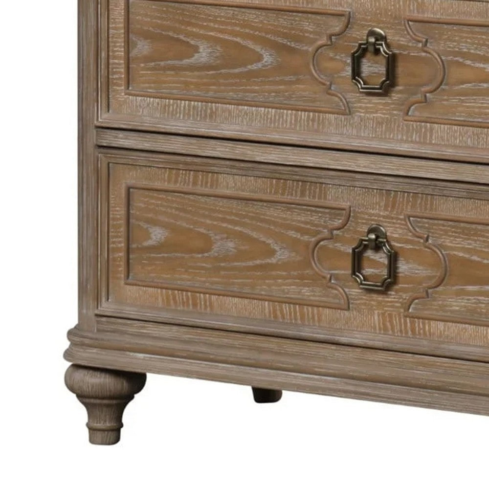 Lyla Tall Dresser Chest | 5 Drawers | Rustic Oak Brown Solid Wood Frame BM340906