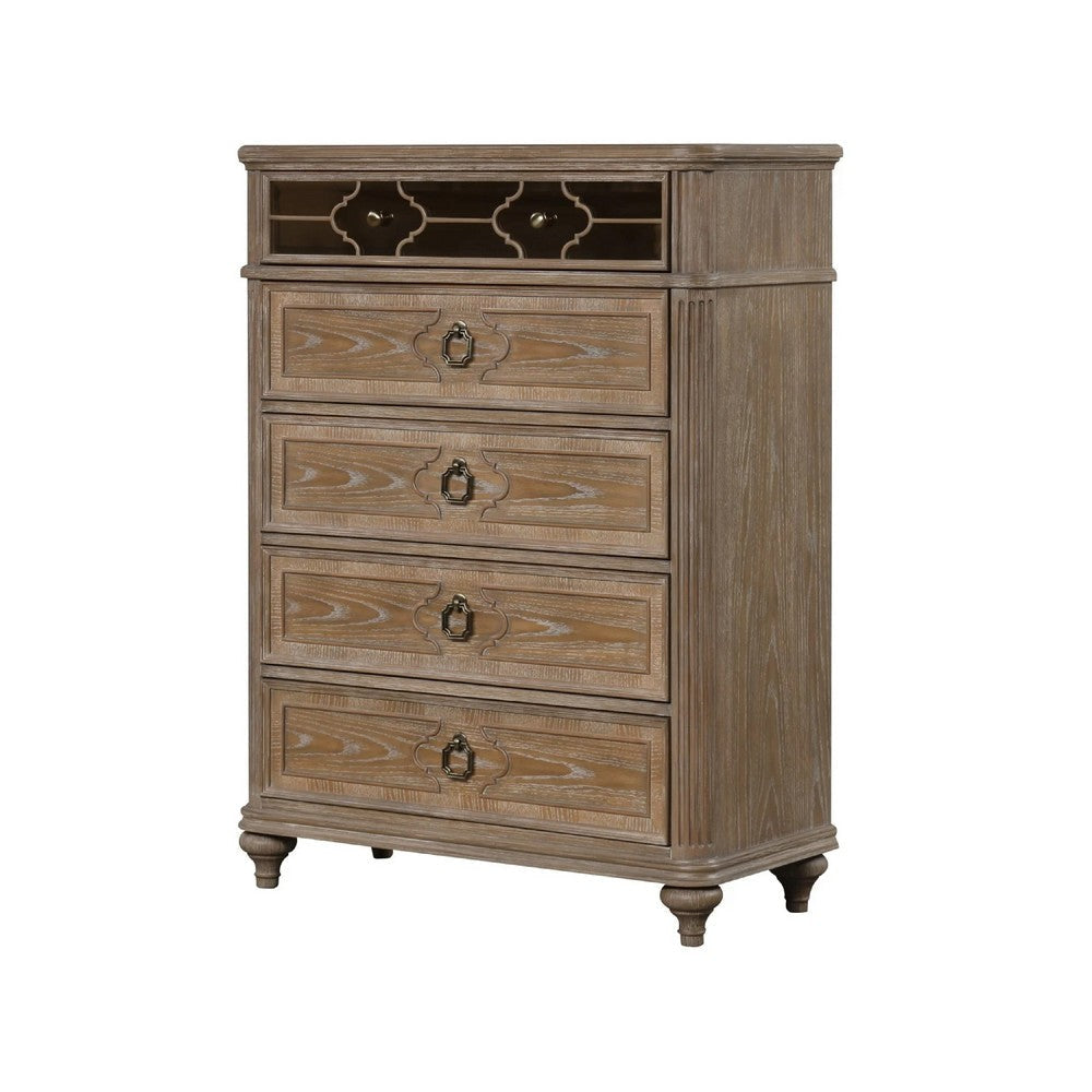 Lyla Tall Dresser Chest | 5 Drawers | Rustic Oak Brown Solid Wood Frame BM340906