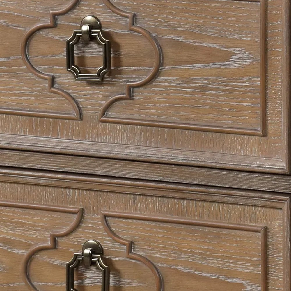 Lyla Nightstand w USB | 2 Drawers | Rustic Oak Solid Wood Frame | 30’’ BM340908