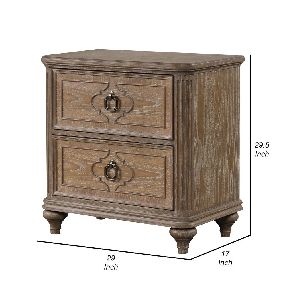 Lyla Nightstand w USB | 2 Drawers | Rustic Oak Solid Wood Frame | 30’’ BM340908