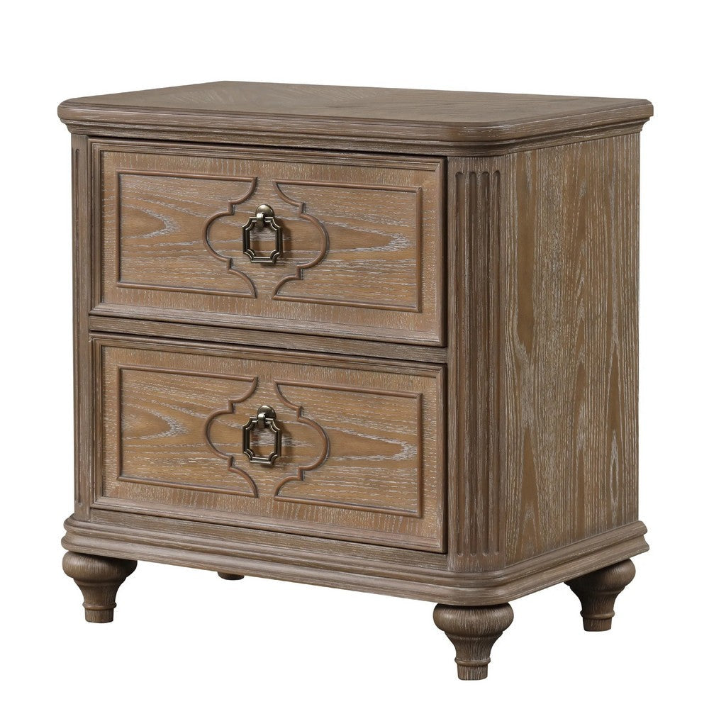 Lyla Nightstand w USB | 2 Drawers | Rustic Oak Solid Wood Frame | 30’’ BM340908