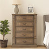 Reven Tall Dresser Chest | 5 Drawers | Weathered Oak Brown Wood | Metal BM340909