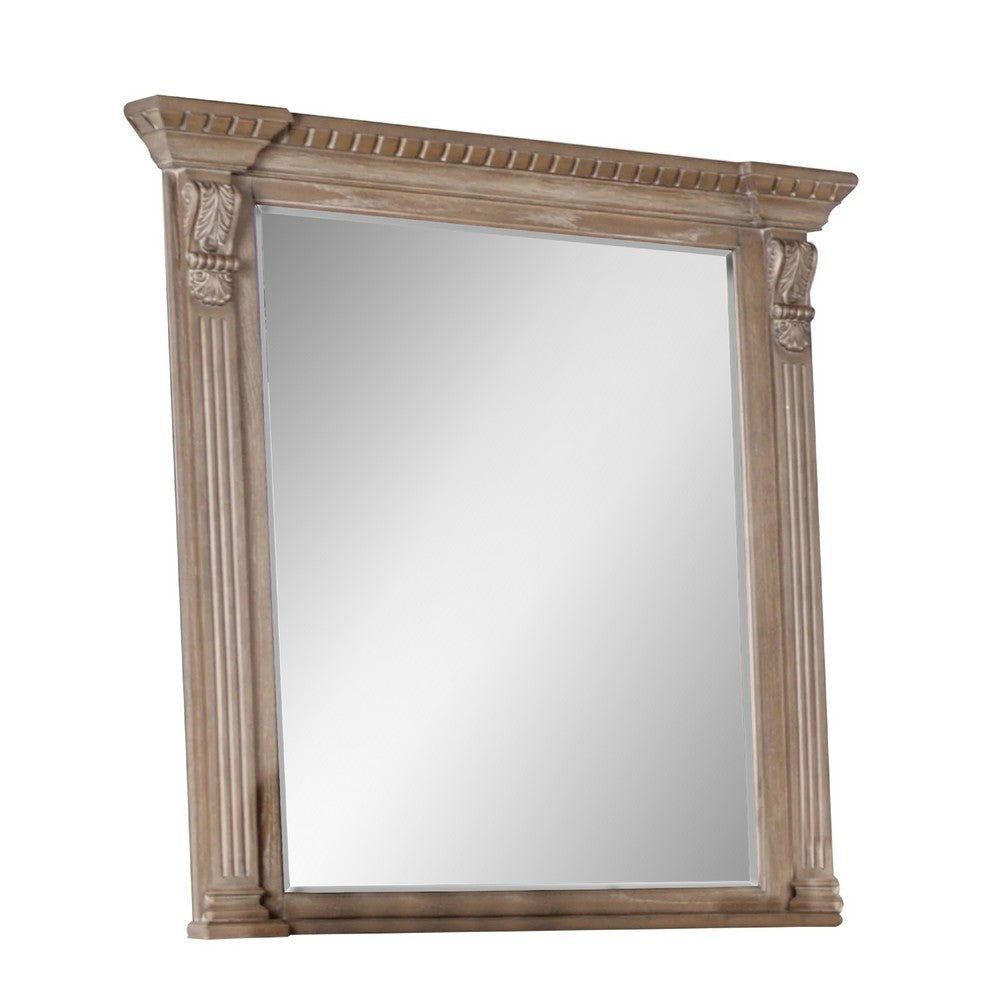 Reven Dresser Mirror | Beveled Glass | Weathered Oak Solid Wood | 46’’ BM340910