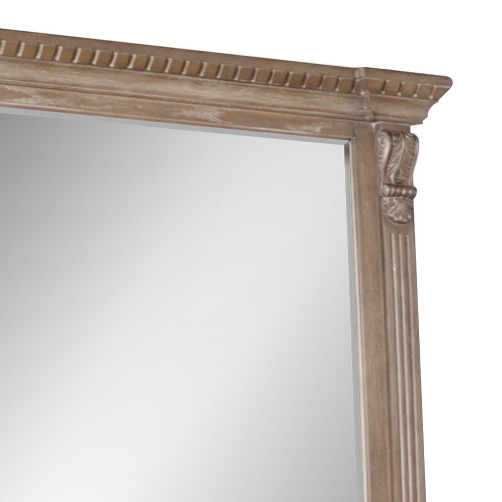 Reven Dresser Mirror | Beveled Glass | Weathered Oak Solid Wood | 46’’ BM340910