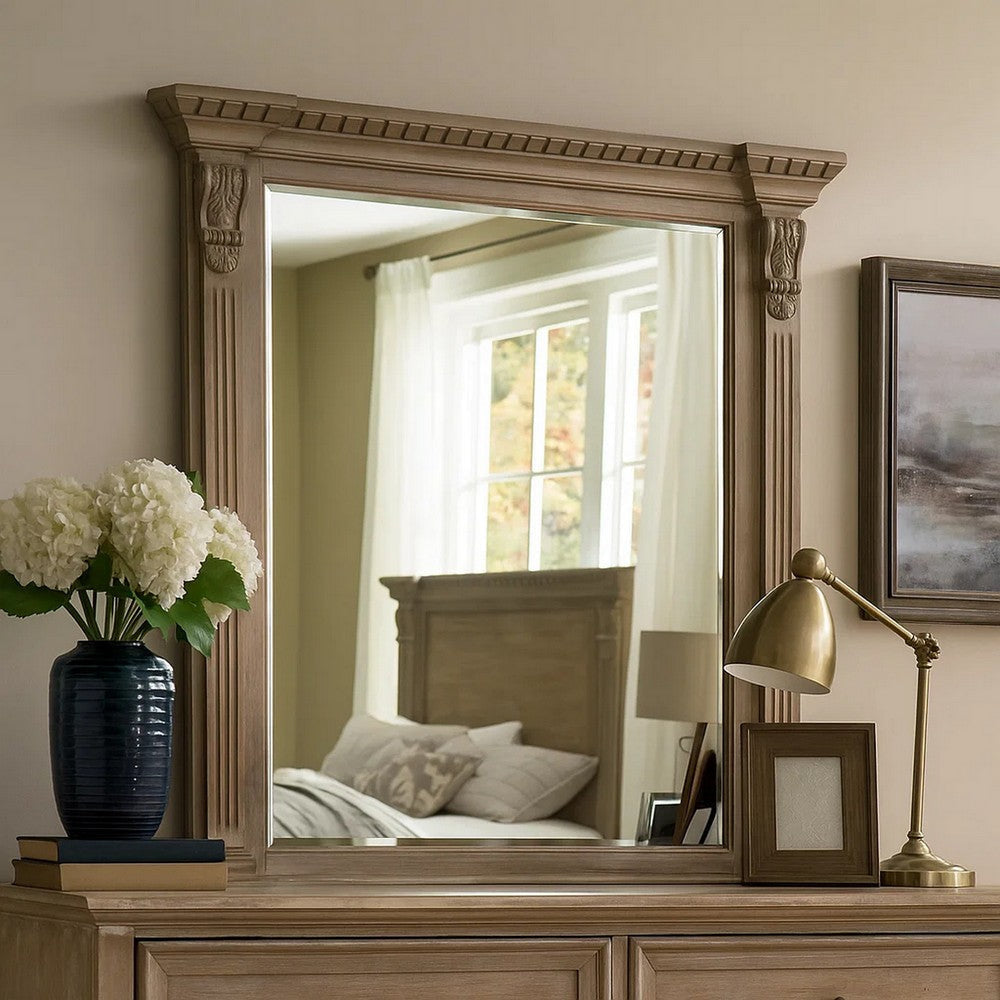 Reven Dresser Mirror | Beveled Glass | Weathered Oak Solid Wood | 46’’ BM340910