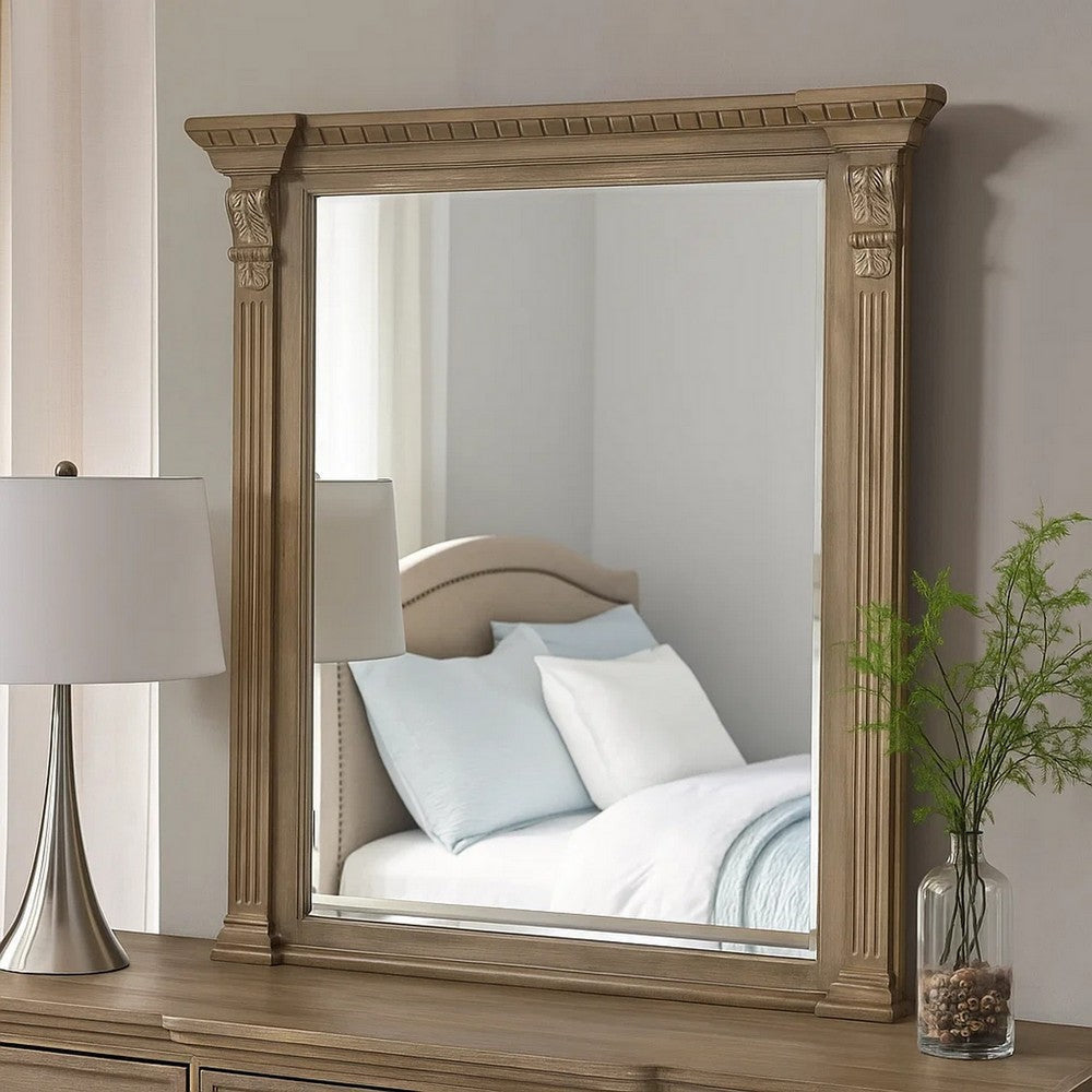 Reven Dresser Mirror | Beveled Glass | Weathered Oak Solid Wood | 46"