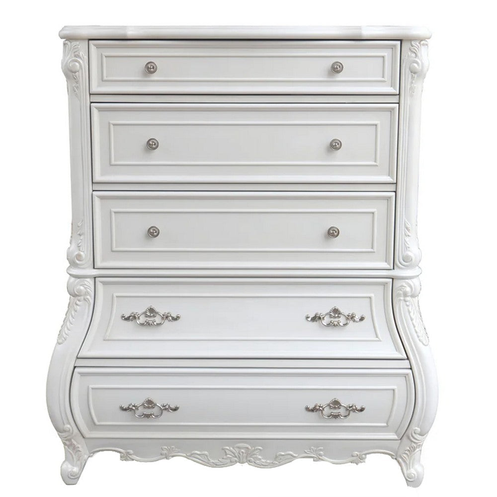 Valena Tall Dresser Chest | 5 Drawers | White Solid Wood | Metal Handles BM340912