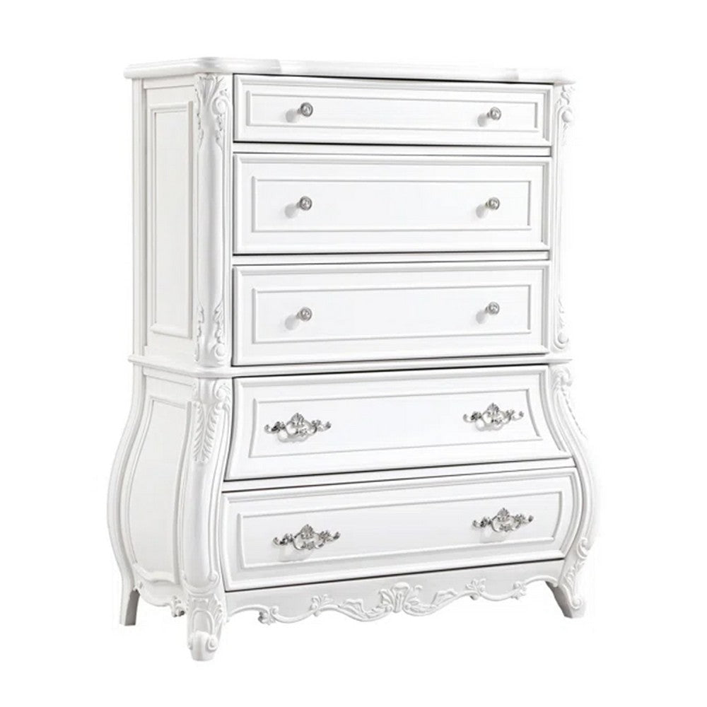 Valena Tall Dresser Chest | 5 Drawers | White Solid Wood | Metal Handles BM340912