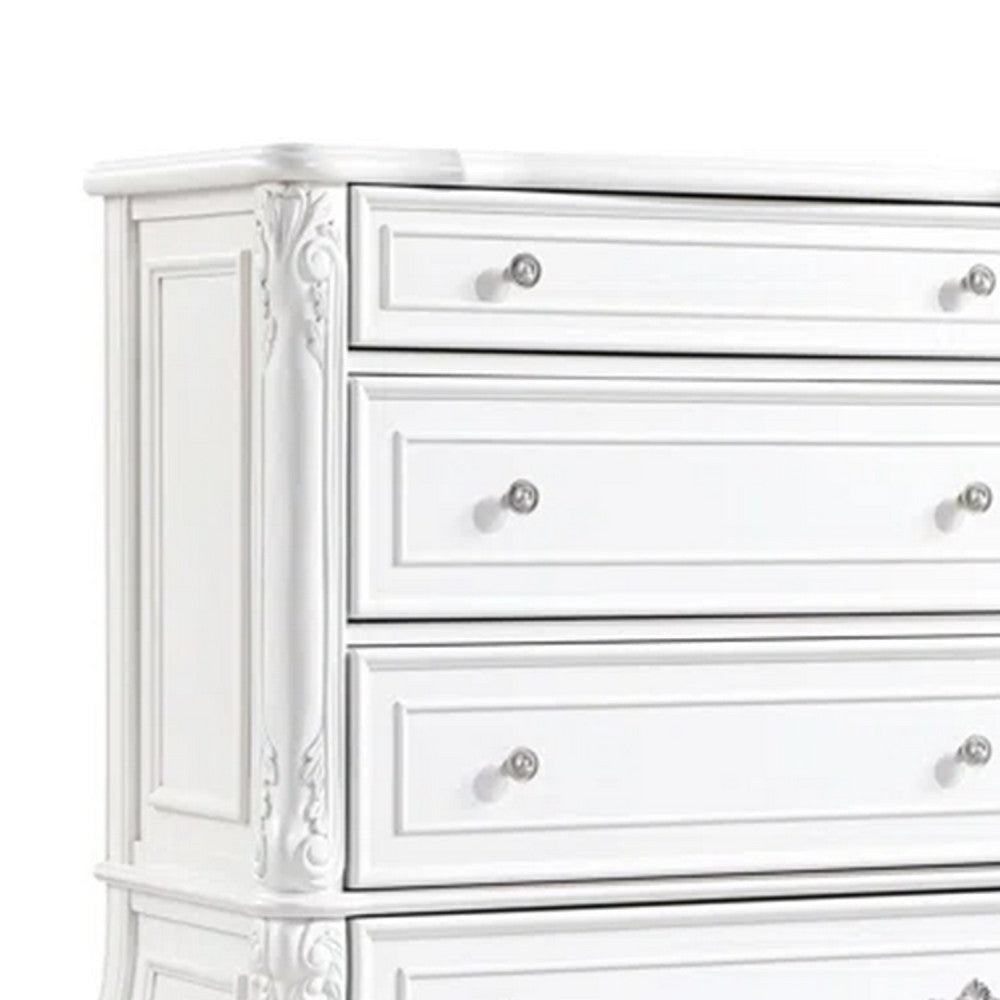 Valena Tall Dresser Chest | 5 Drawers | White Solid Wood | Metal Handles BM340912