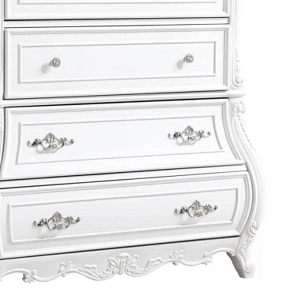 Valena Tall Dresser Chest | 5 Drawers | White Solid Wood | Metal Handles BM340912