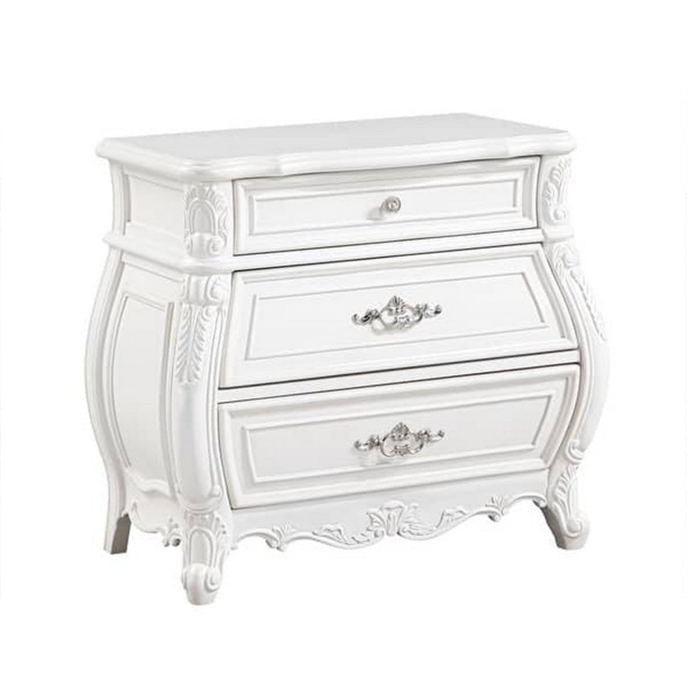 Valena Nightstand | 3 Drawers | White Solid Wood | Metal Handles | 31’’ BM340914