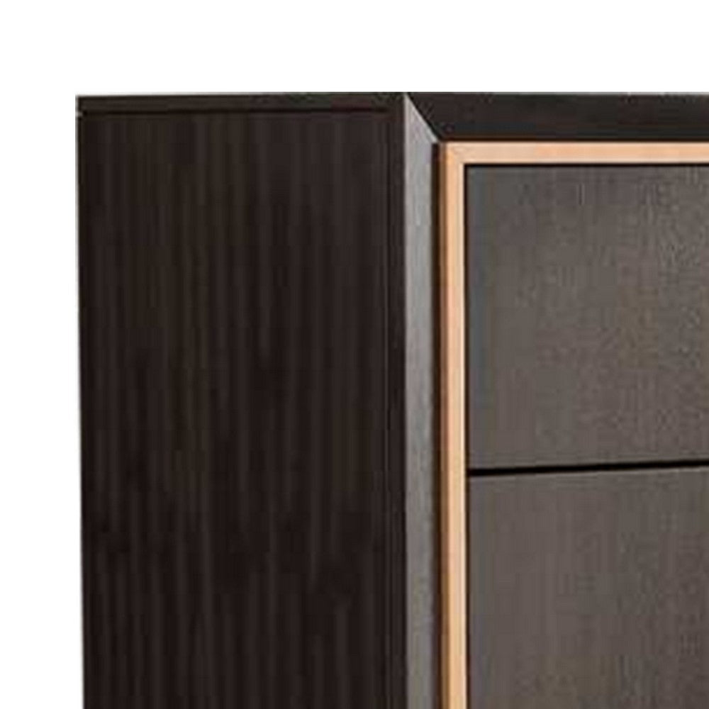 Yada Tall Dresser Chest | 5 Drawers | Espresso Brown Solid Wood | Gold BM340915