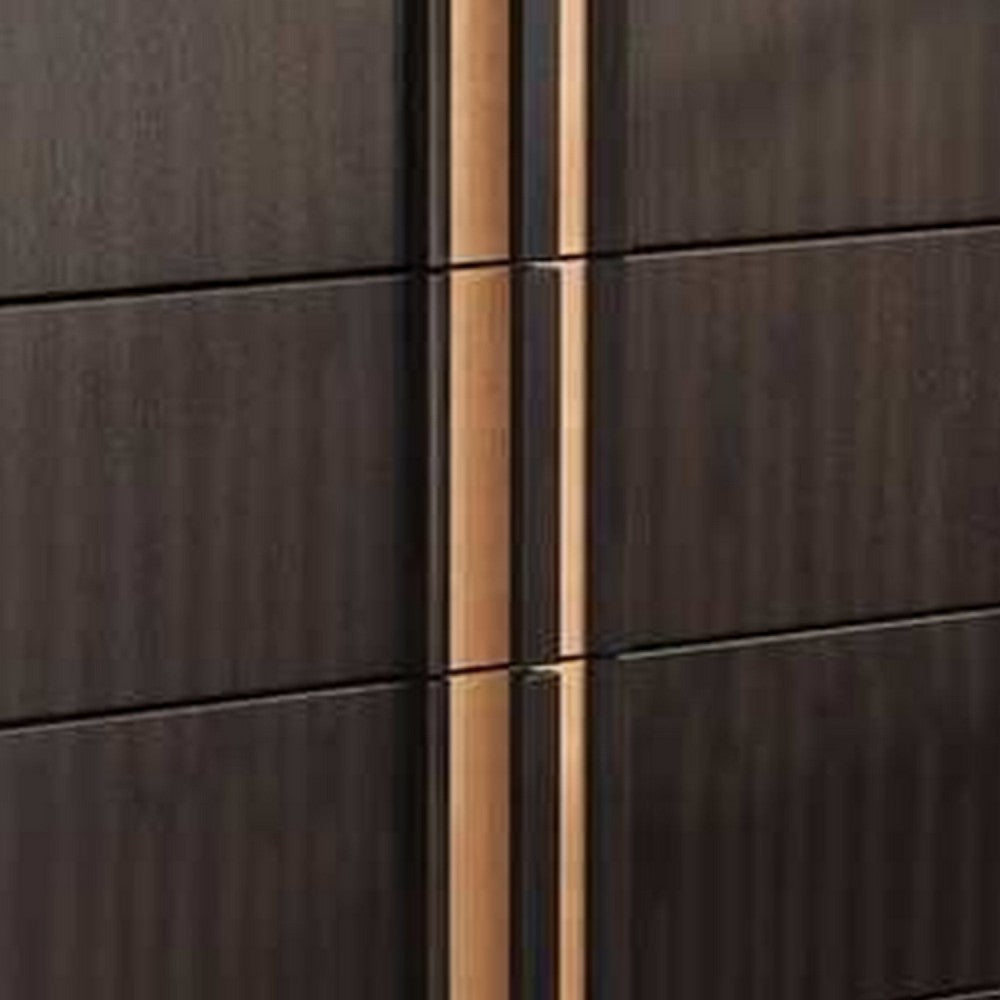 Yada Tall Dresser Chest | 5 Drawers | Espresso Brown Solid Wood | Gold BM340915