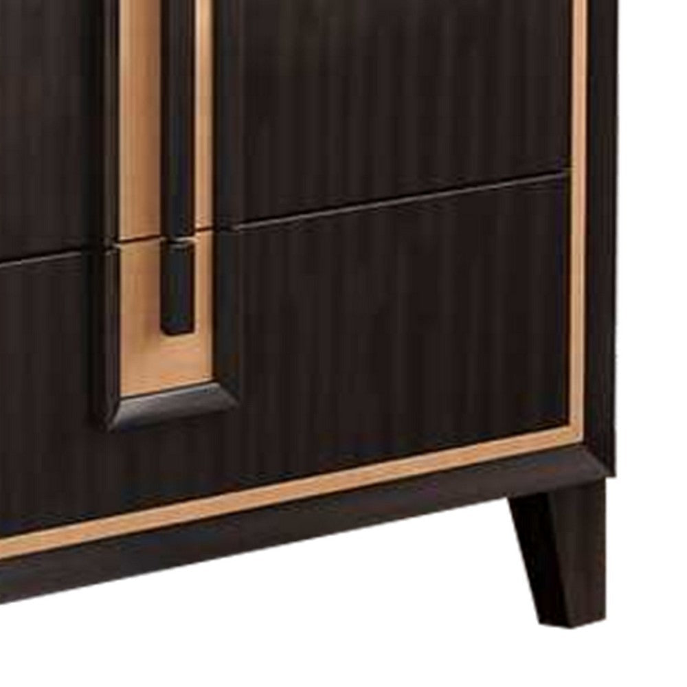 Yada Tall Dresser Chest | 5 Drawers | Espresso Brown Solid Wood | Gold BM340915