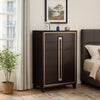 Yada Tall Dresser Chest | 5 Drawers | Espresso Brown Solid Wood | Gold