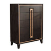 Yada Tall Dresser Chest | 5 Drawers | Espresso Brown Solid Wood | Gold BM340915
