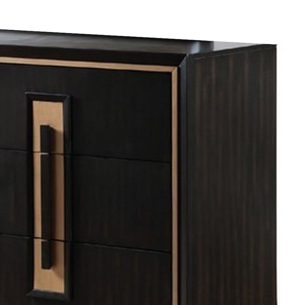 Yada Wide Dresser | 6 Drawers | Espresso Brown Solid Wood | Gold Metal BM340916
