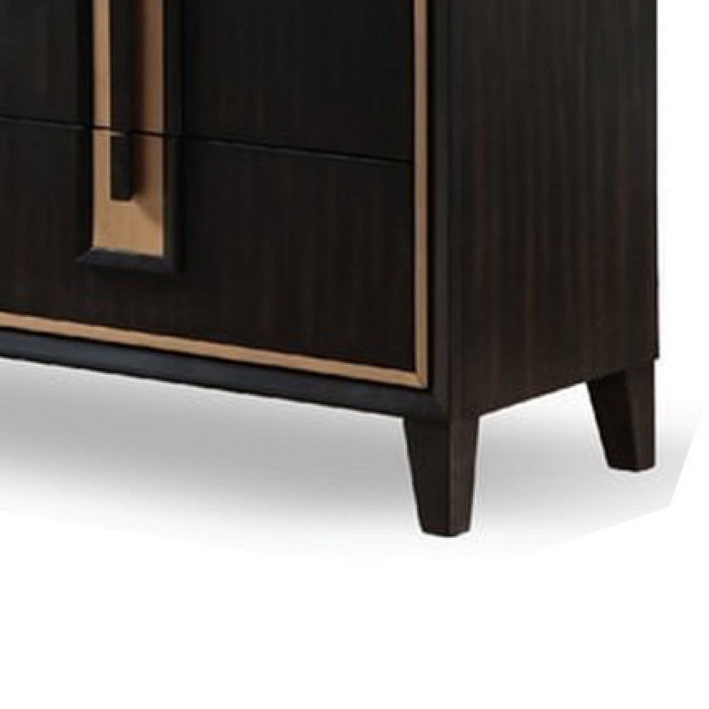 Yada Wide Dresser | 6 Drawers | Espresso Brown Solid Wood | Gold Metal BM340916