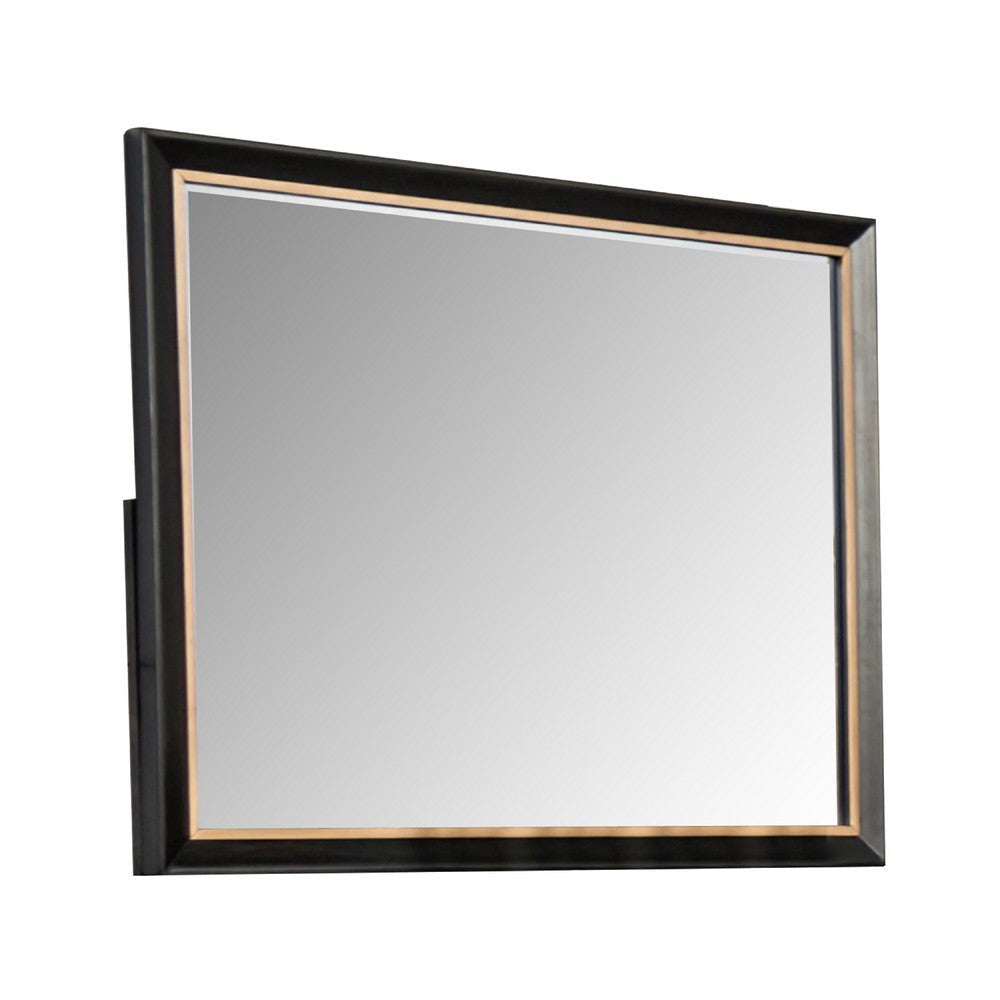 Yada Dresser Mirror | Beveled Glass | Espresso Brown Wood | Gold | 39x48 BM340917