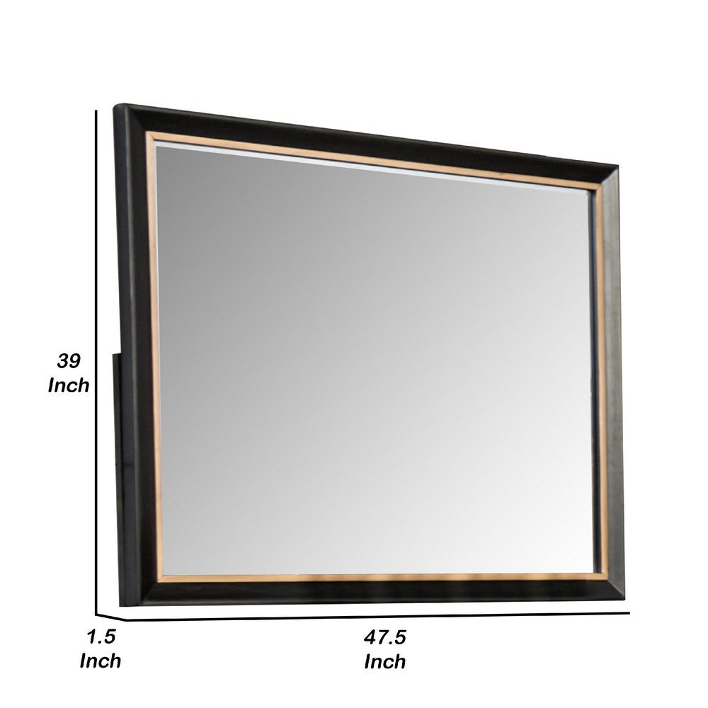 Yada Dresser Mirror | Beveled Glass | Espresso Brown Wood | Gold | 39x48 BM340917