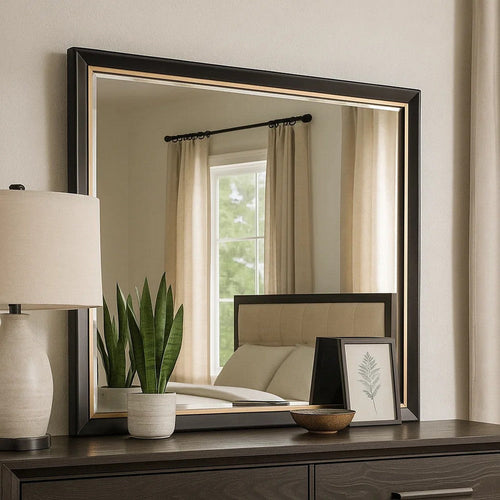 Yada Dresser Mirror | Beveled Glass | Espresso Brown Wood | Gold | 39x48 BM340917