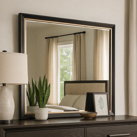 Yada Dresser Mirror | Beveled Glass | Espresso Brown Wood | Gold | 39x48 BM340917