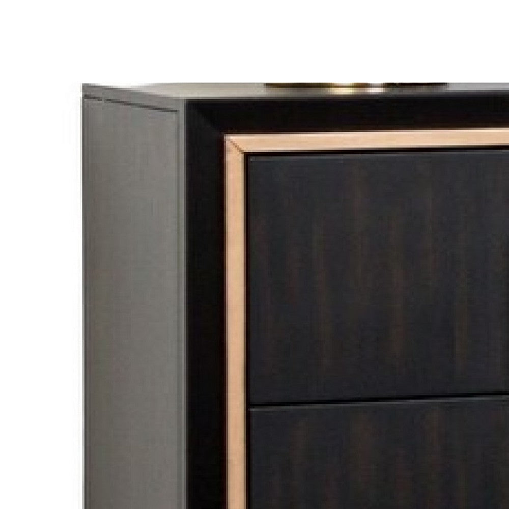 Yada Nightstand | 2 Drawers | Espresso Brown Solid Wood | Gold | 27’’ BM340918