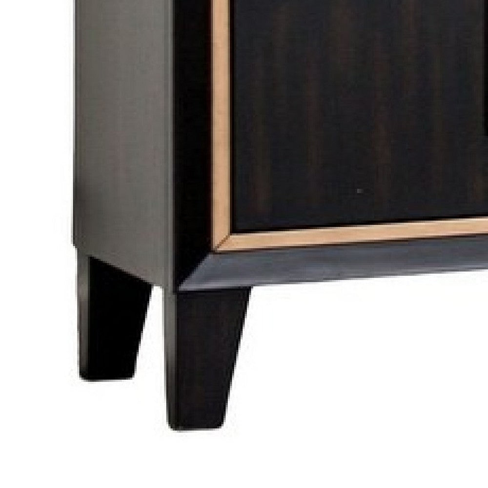 Yada Nightstand | 2 Drawers | Espresso Brown Solid Wood | Gold | 27’’ BM340918