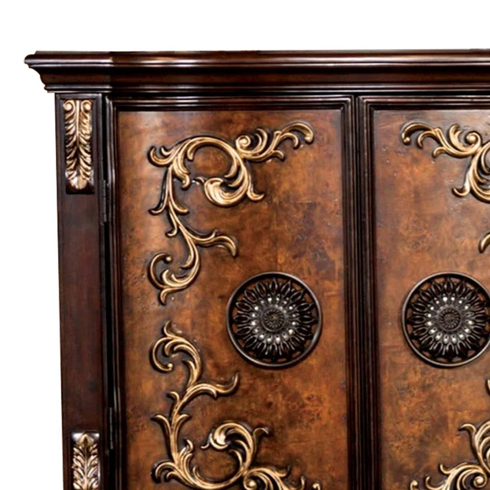 Iliana Tall Dresser Chest | 6 Drawers | Ornate Oak & Dark Cherry Brown