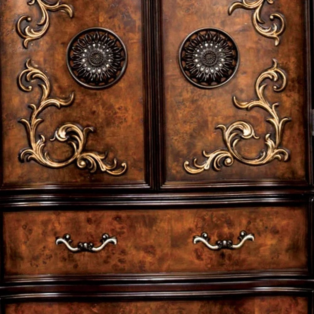 Iliana Tall Dresser Chest | 6 Drawers | Ornate Oak & Dark Cherry Brown