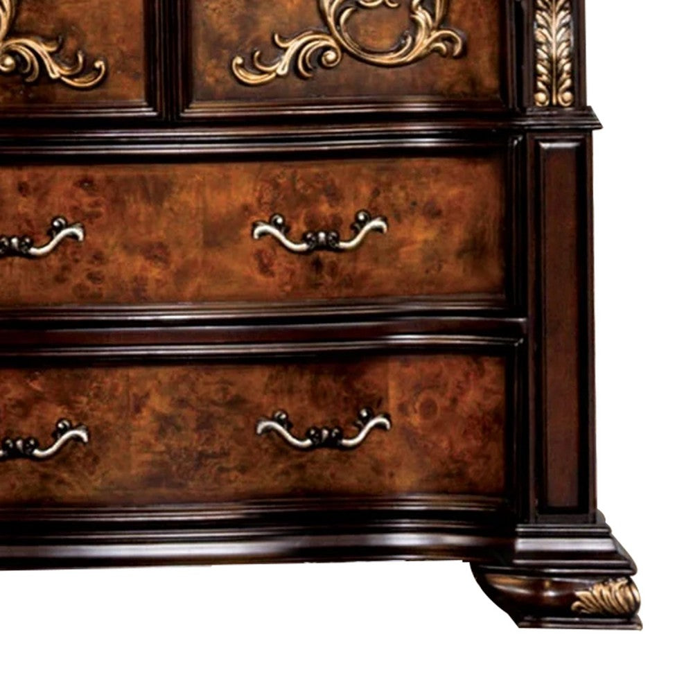 Iliana Tall Dresser Chest | 6 Drawers | Ornate Oak & Dark Cherry Brown