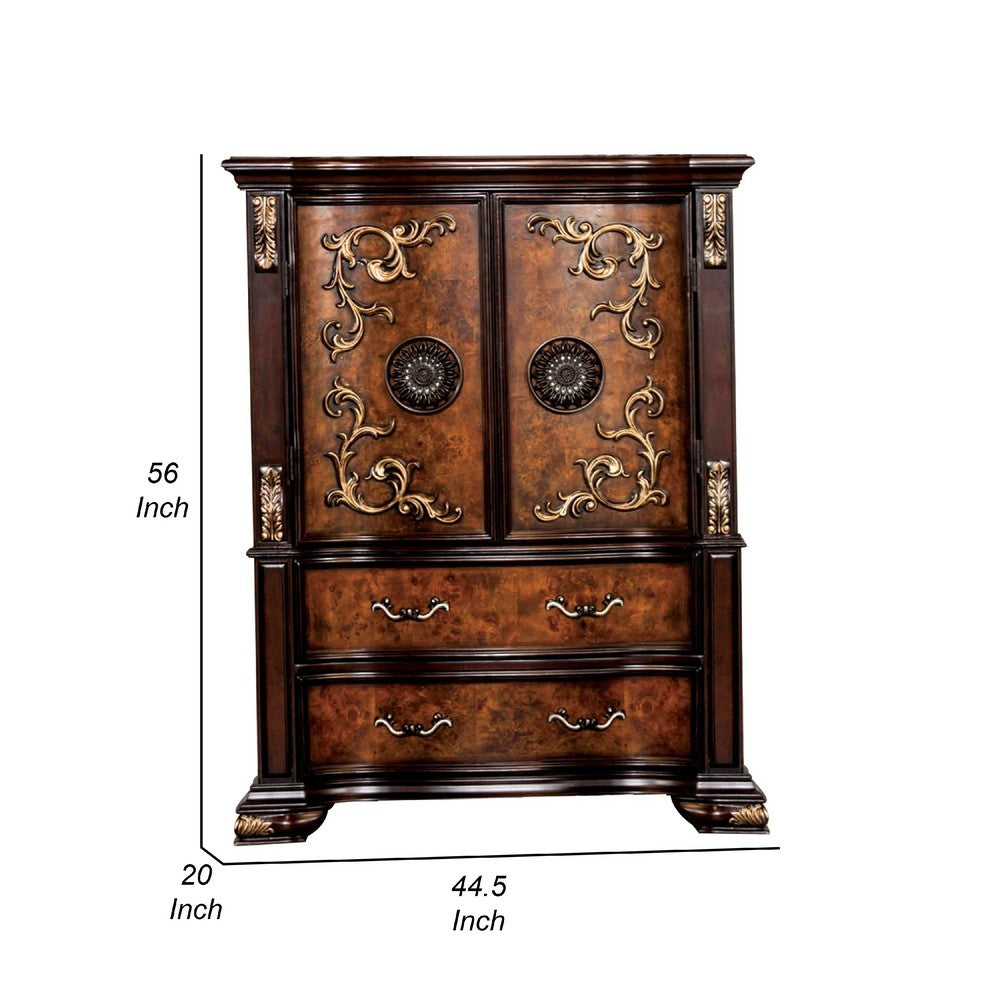 Iliana Tall Dresser Chest | 6 Drawers | Ornate Oak & Dark Cherry Brown