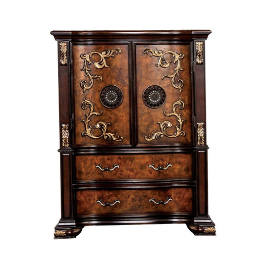 Iliana Tall Dresser Chest | 6 Drawers | Ornate Oak & Dark Cherry Brown